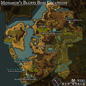 monarchs bluffs bosses map elite spawn locations named unique loot new world wiki guide 300